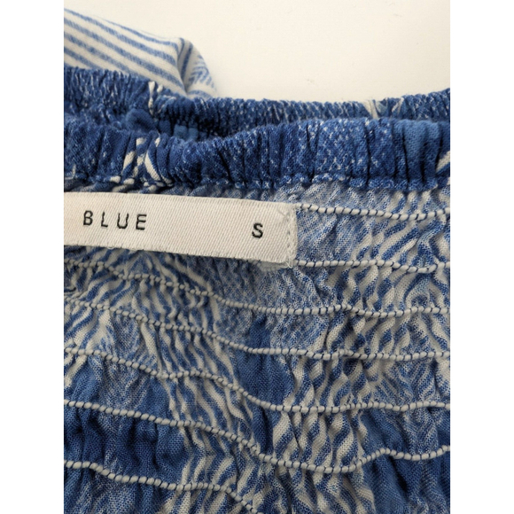 Anthropologie Aila Blue Smocked Ruffle Maxi Dress Navy Blue Ikat Geometric S - Picture 7 of 11